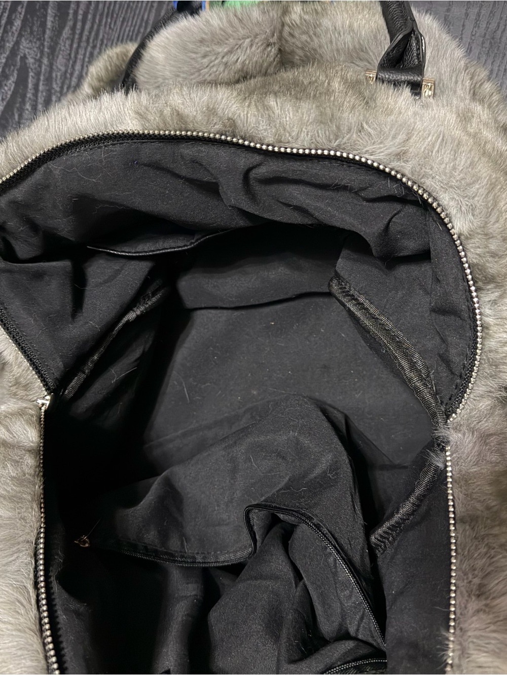 Gray Faux Fur with black handles
**large enough for a gym, travel or laundry bag - Picture 5 of 5